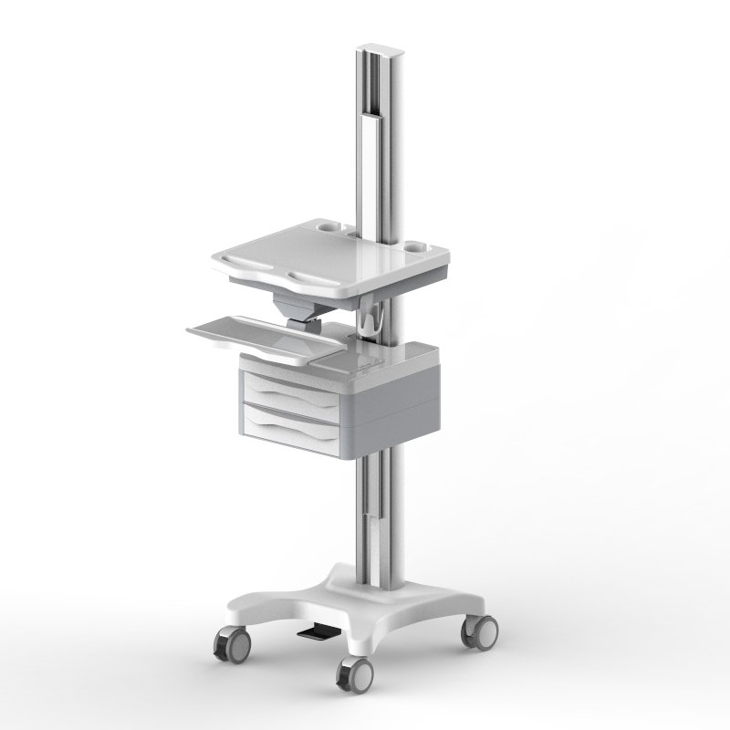 Computer Cart with Big Pole and Two Drawers/ABS&PC Cart/ Hospital Nurse Cash Cart for Medical Use