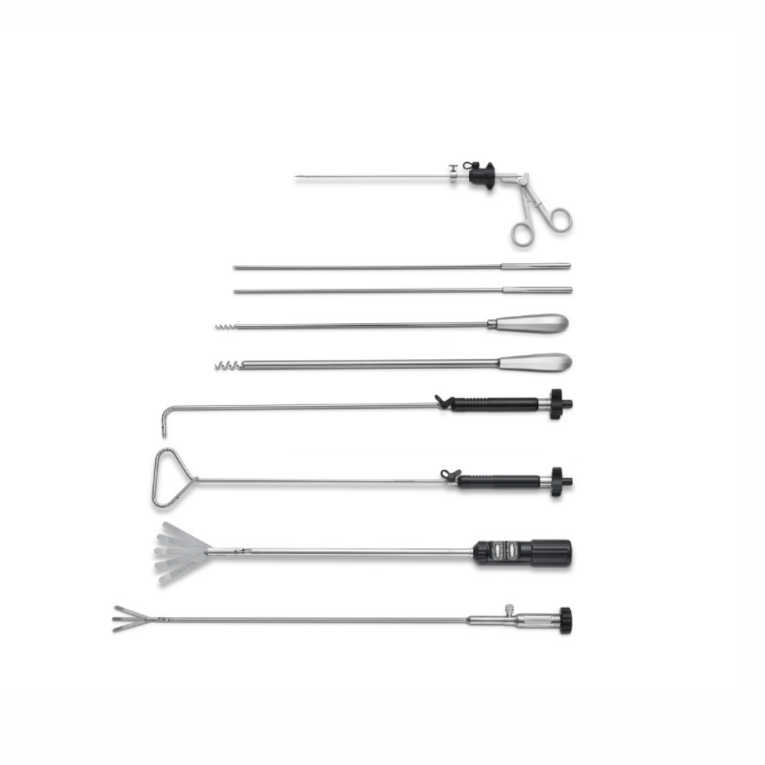 Reusable Laparoscopic Instruments - Suture Fascia Fix Forceps, ENDO-Retractor, Puncture Injection Needle, Knot Pusher, Myoma Drill, and Dissecting Forceps